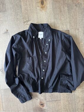 Cropped Black Button-Down Shirt